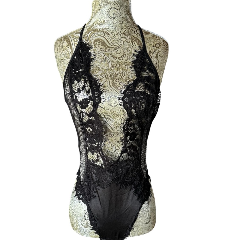 Sexy Stretch Black Lace Lingerie Party Sheer Dancer Stripper Size Medium